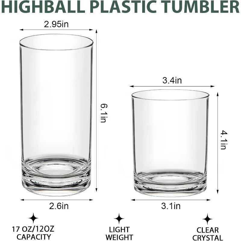 Plastic Cups Reusable Plastic Drinking Glasses Set of 12 - Unbreakable Plastic Tumblers - Acrylic Glasses Drinkware