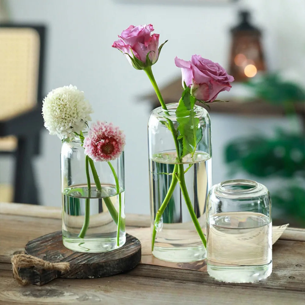 3Pcs/set Clear Small Glass Bud Vases in Bulk Modern Cylinder Glass Vase for Wedding Party Dining Table Centerpieces Decoration