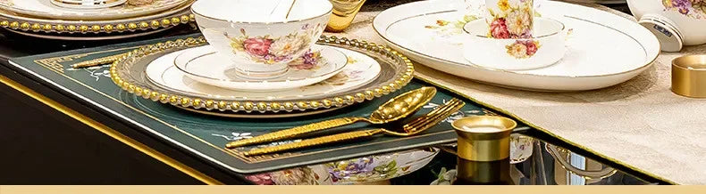 60pcs European Style Dinnerware Sets Luxury Bone China Tableware Sets Bowl Spoon Dinner Plate Set Kitchen Utensils Dinner Set