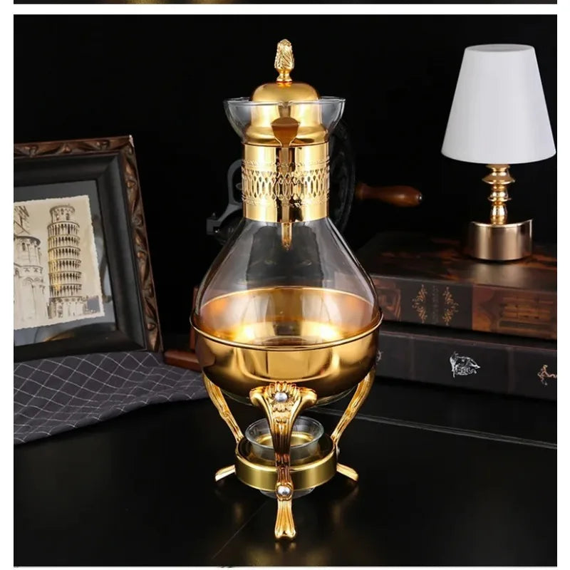 1 Set of Middle Eastern Style Arabic Coffee Pot Set Accessible Luxury Retro Candle Heating Stove Glass Coffee Pot Gold Silver