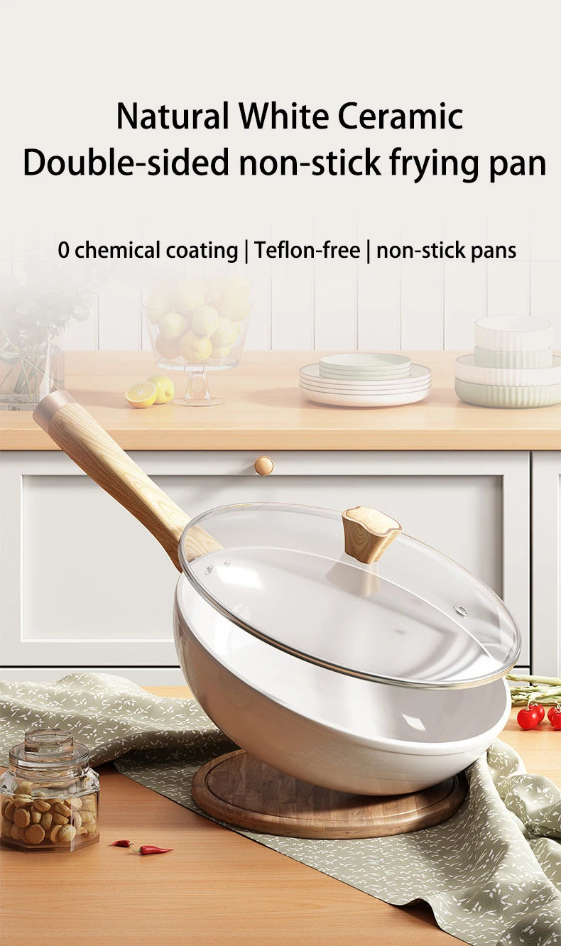 30cm Ceramic Wok Frying Pan Non-Stick Pan Home Steak Skillet Pancake Fried Induction Cooker Gas Stove Saucepan kitchen Cookware