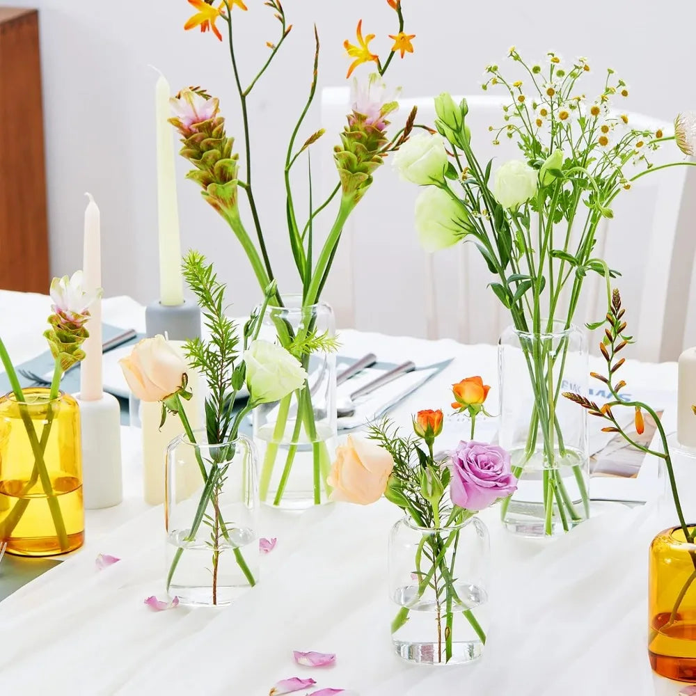 3Pcs/set Clear Small Glass Bud Vases in Bulk Modern Cylinder Glass Vase for Wedding Party Dining Table Centerpieces Decoration