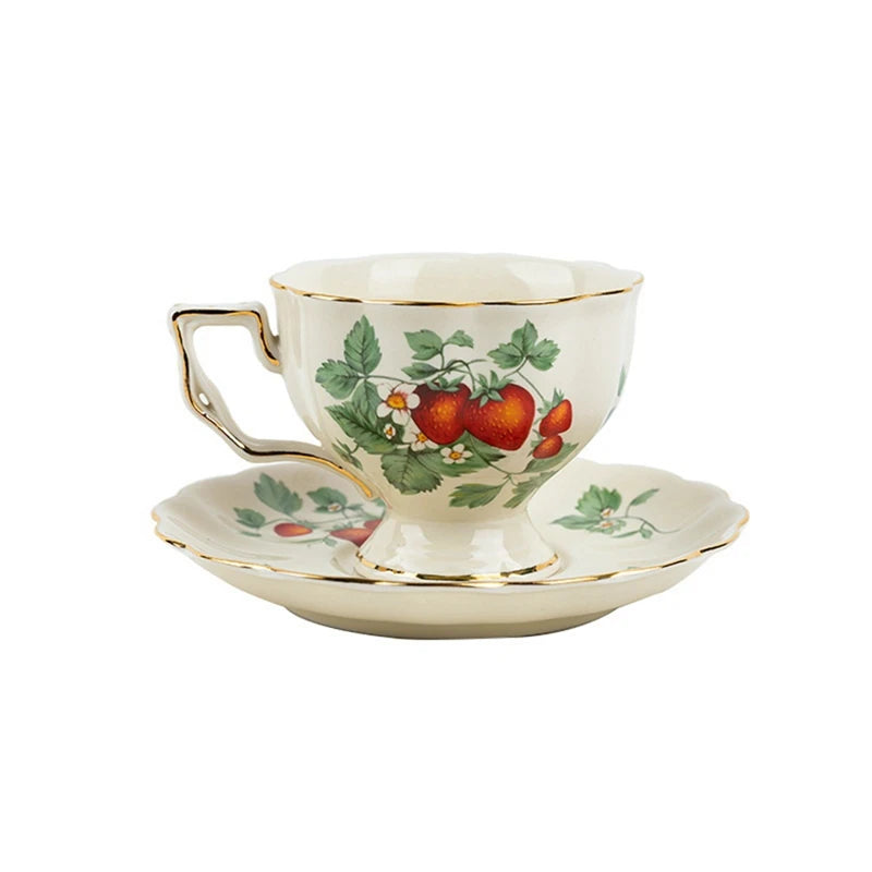 French Retro Teapot Coffee Cup Set Gold Edge Cup Saucer Flower Big Teacup English Afternoon Tea Cup