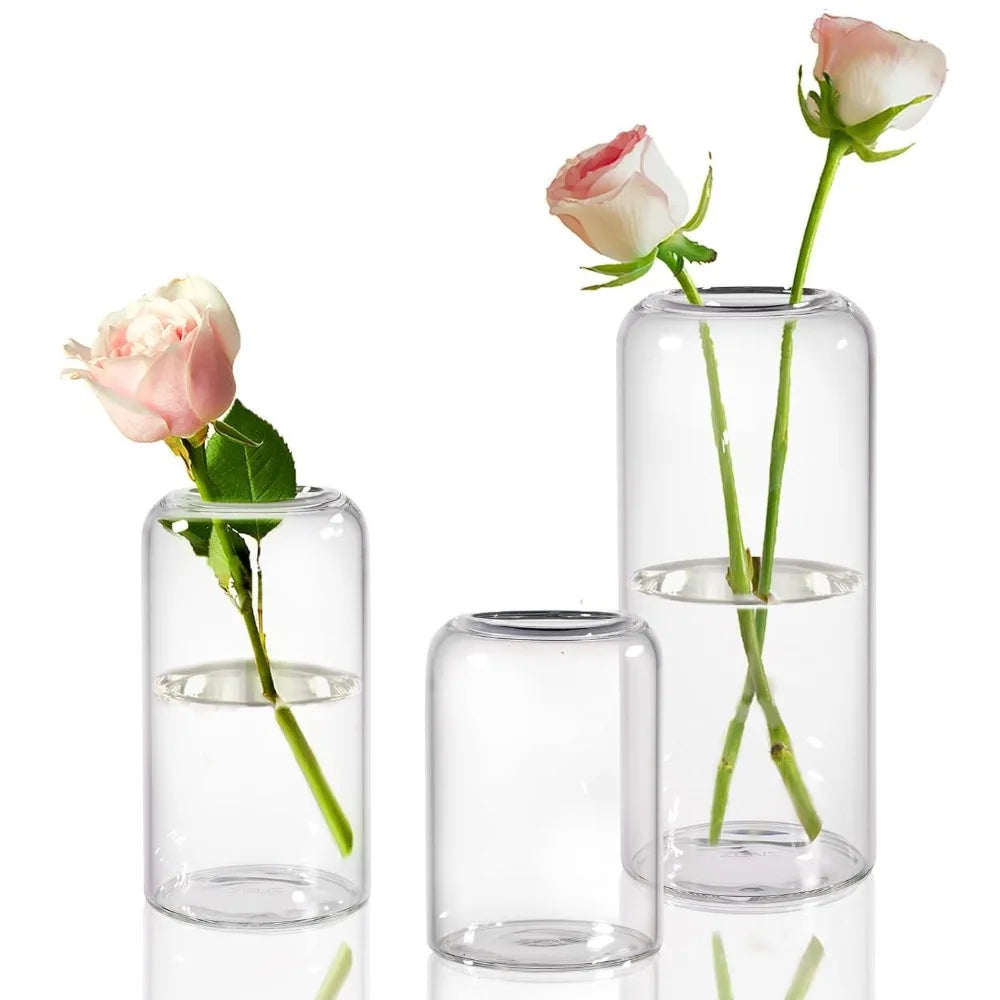 3Pcs/set Clear Small Glass Bud Vases in Bulk Modern Cylinder Glass Vase for Wedding Party Dining Table Centerpieces Decoration