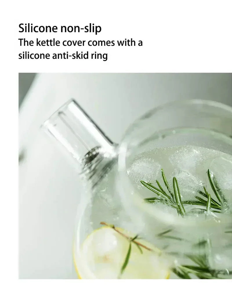 1.8L Transparent Borosilicate Glass Teapot Heat-Resistant Large Clear Tea Pot Flower Tea Set Puer Kettle Cup Office Home Tool