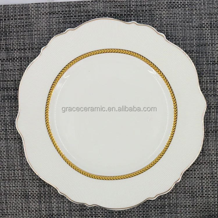 38 Pcs Royal White and Gold Line Ceramic Bone China Turkish Fine Porcelain Dinner Set Dinnerware Sets Luxury