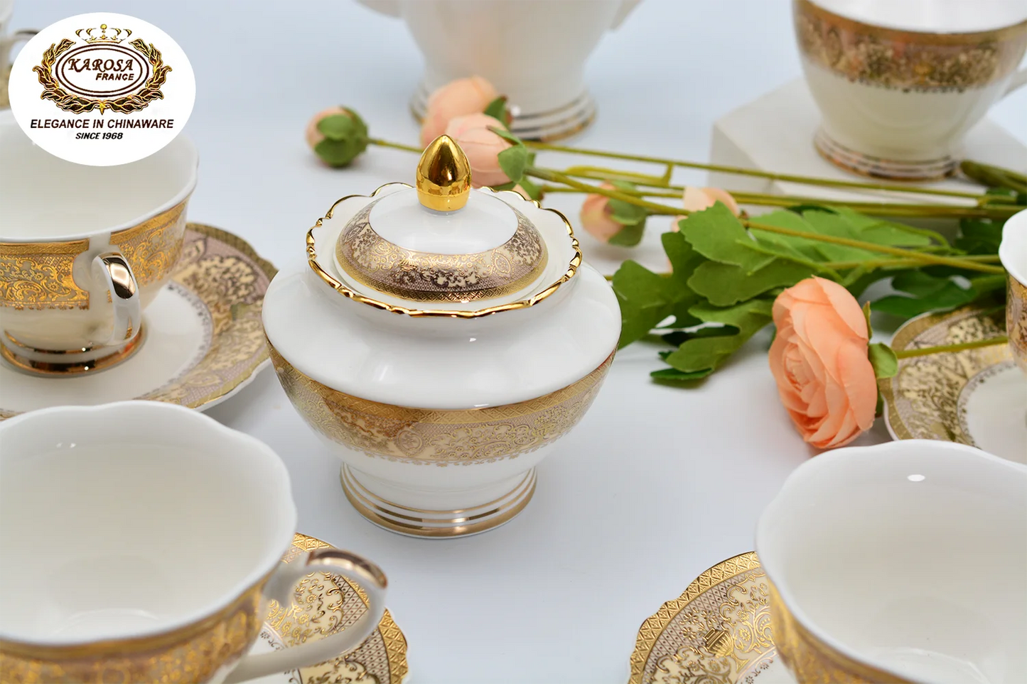 New fashionable shape for bone china dinner set embossed gold decoration from Germany style