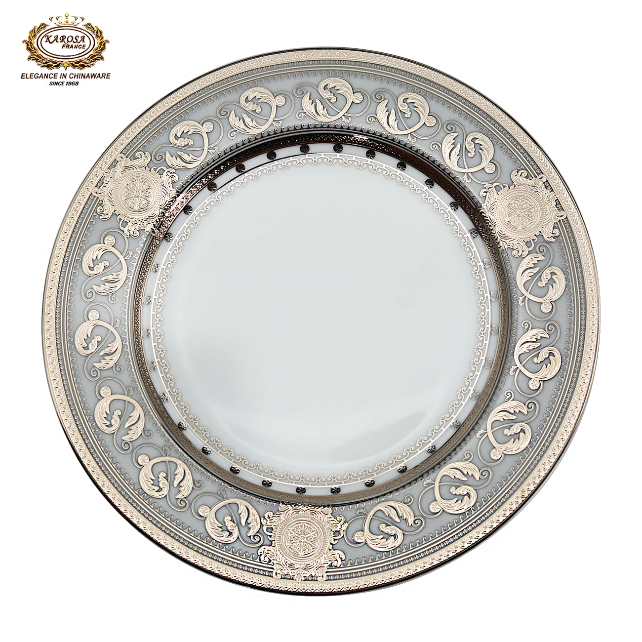 Bone China platinum decoration design tableware porcelain Dinner Soup Plate Gold Rim Dishes and bowl Set