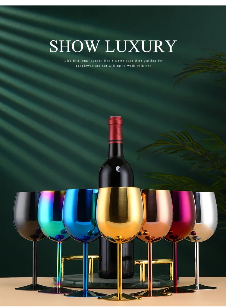 2PCS 350ml Wine Glass Stainless Steel Gold Goblet Champagne Cups Metal Juice Drinking Glass Luxury Barware Kitchen Tools