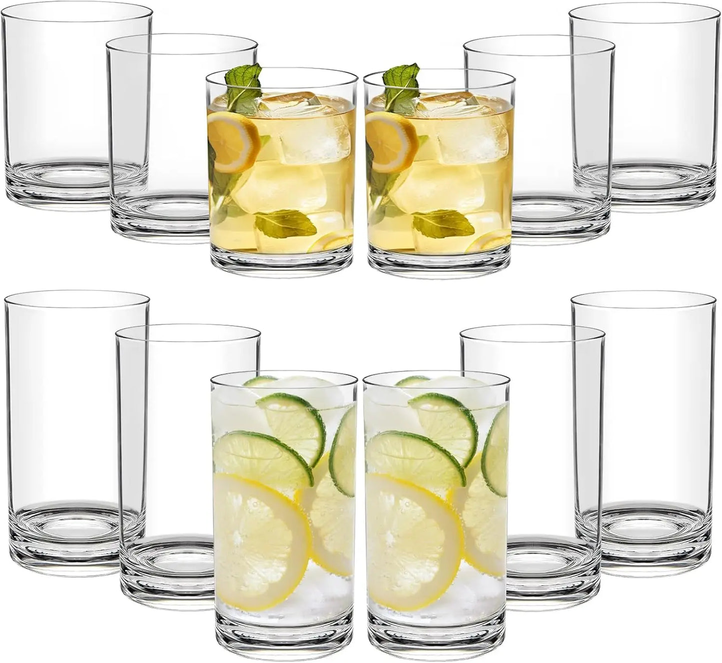 Plastic Cups Reusable Plastic Drinking Glasses Set of 12 - Unbreakable Plastic Tumblers - Acrylic Glasses Drinkware