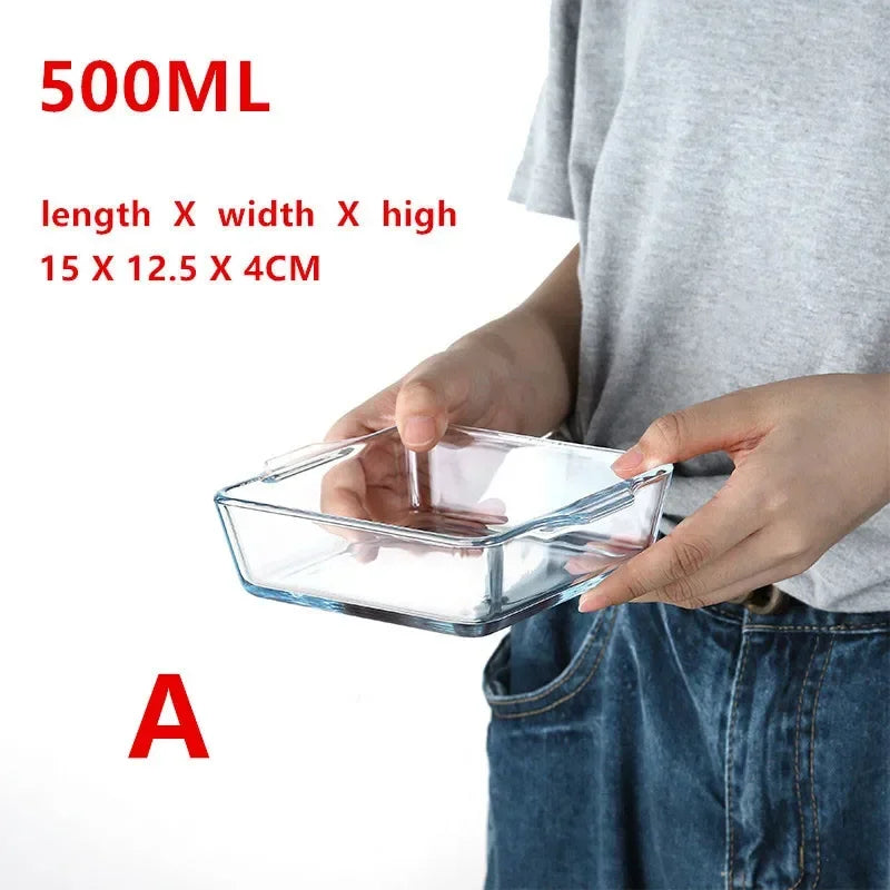 Large Capacity Toughened Glass Baking Dish Pan Oven Basics Plate Bakeware Non-Stick Kitchen Tool Cheese Rice Storage Tray