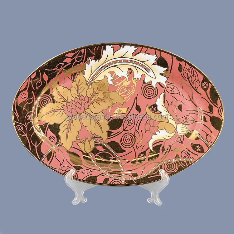 Kitchen Dinner Sets Plates Gold Plated Flower Full Desgin Fine Porcelain Ceramic Bone China Dinner Set for 6 Person