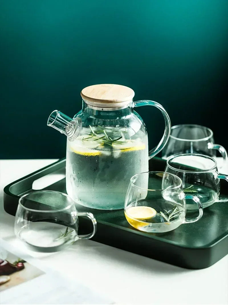 1.8L Transparent Borosilicate Glass Teapot Heat-Resistant Large Clear Tea Pot Flower Tea Set Puer Kettle Cup Office Home Tool