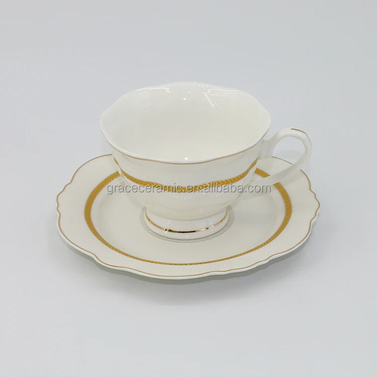 38 Pcs Royal White and Gold Line Ceramic Bone China Turkish Fine Porcelain Dinner Set Dinnerware Sets Luxury