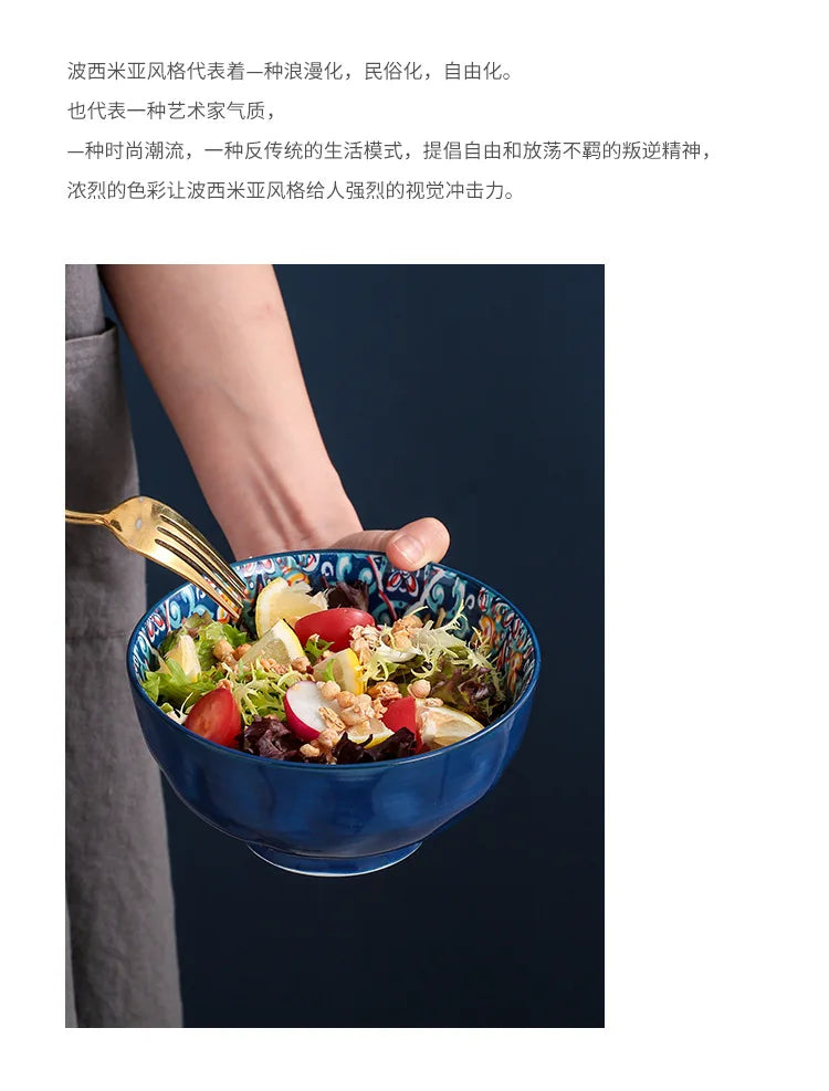 Baroque dish set Creative ceramic tableware Rice rice bowl soup noodles large bowl Household handle bowl Fish plate dish
