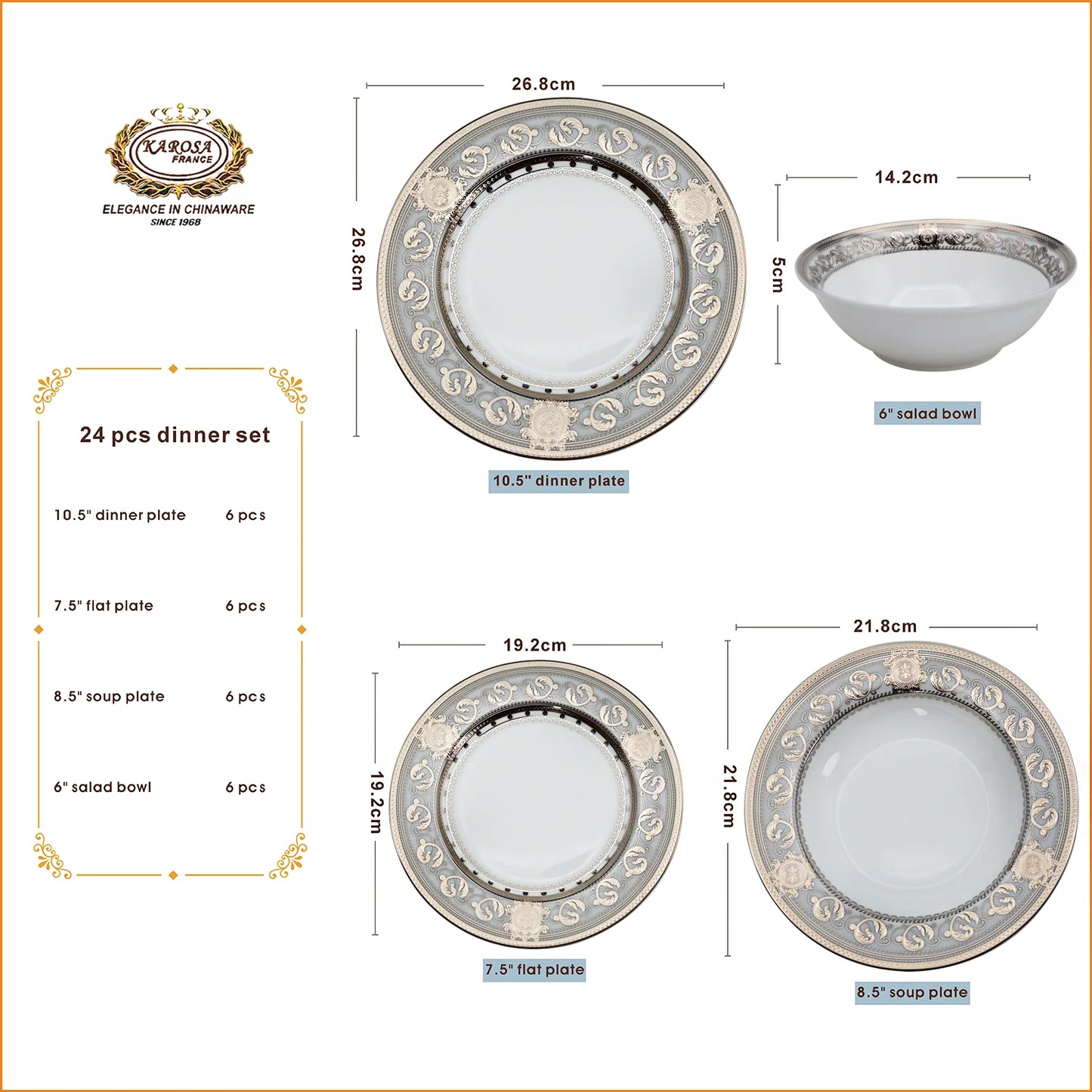 Bone China platinum decoration design tableware porcelain Dinner Soup Plate Gold Rim Dishes and bowl Set
