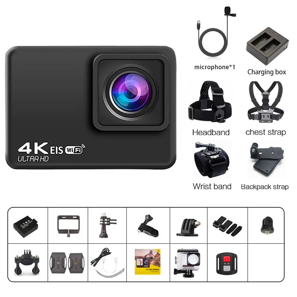 2025 NEW Action Camera 4K 60FPS WiFi Anti-shake With Remote Control Screen Waterproof Sport Camera drive recorder EIS