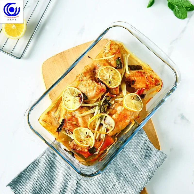 Large Capacity Toughened Glass Baking Dish Pan Oven Basics Plate Bakeware Non-Stick Kitchen Tool Cheese Rice Storage Tray