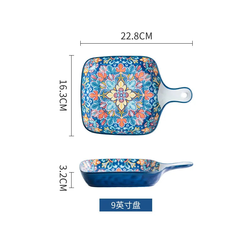 Baroque dish set Creative ceramic tableware Rice rice bowl soup noodles large bowl Household handle bowl Fish plate dish