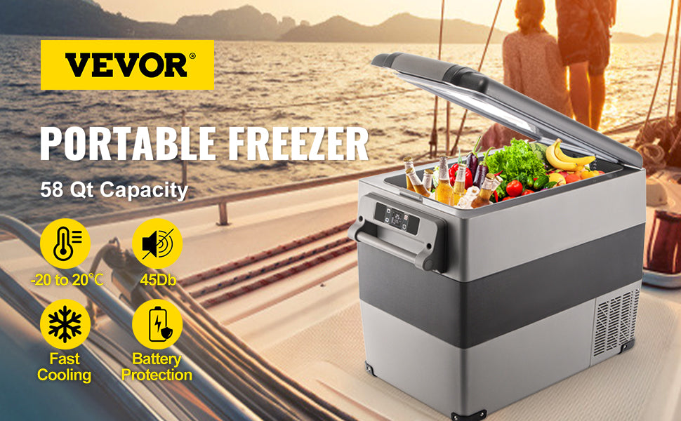 VEVOR 55L Car Refrigerator Mini Fridge Freezer Portable Compressor Cooler 12/24V DC 110-240V Ice Box for Camping