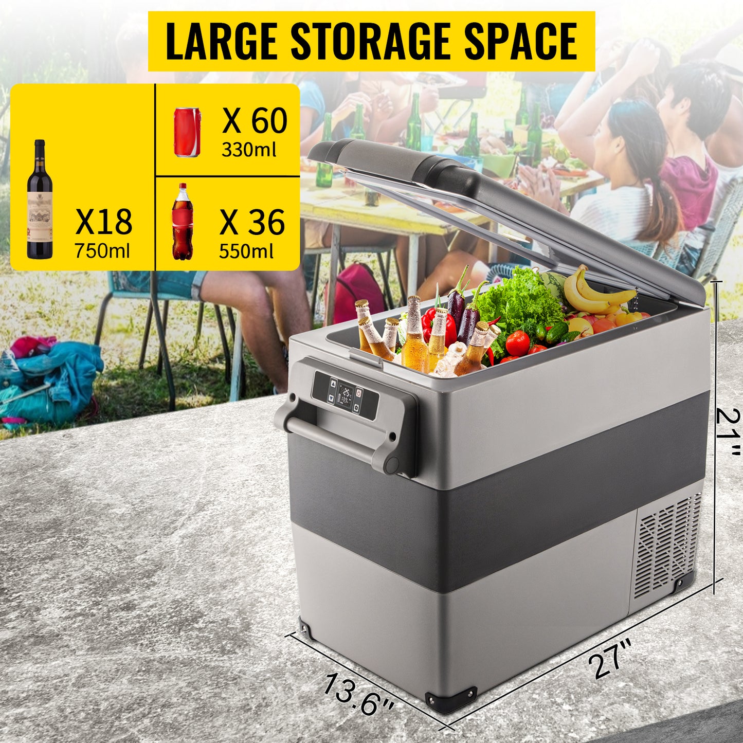 VEVOR 55L Car Refrigerator Mini Fridge Freezer Portable Compressor Cooler 12/24V DC 110-240V Ice Box for Camping