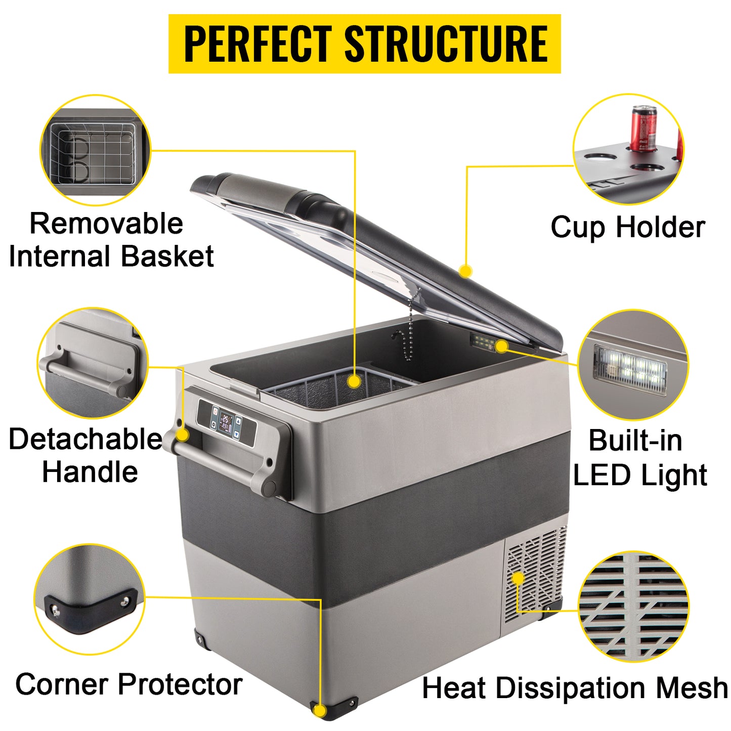 VEVOR 55L Car Refrigerator Mini Fridge Freezer Portable Compressor Cooler 12/24V DC 110-240V Ice Box for Camping
