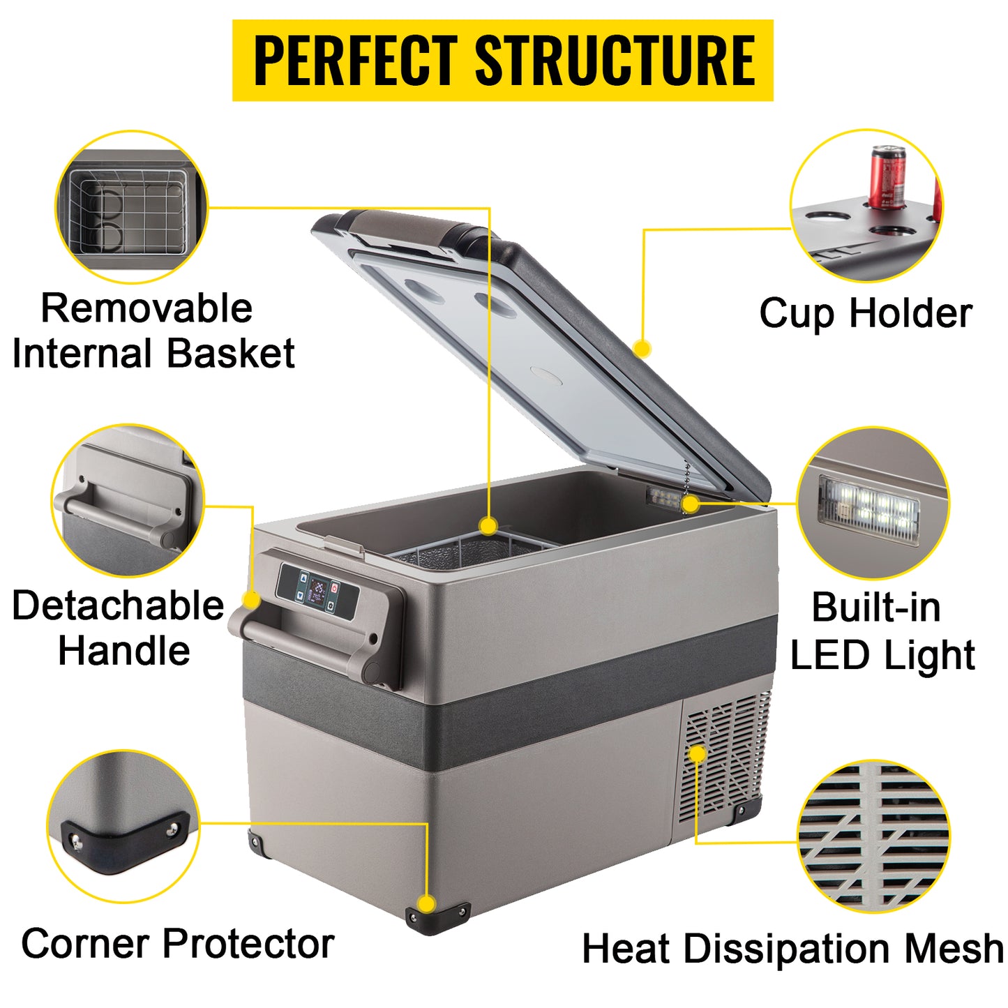 VEVOR 20L 22L 35L 45L 55L Car Refrigerator Mini Fridge Freezer Portable Compressor Cooler 12/24V DC 110-240V Ice Box for Camping