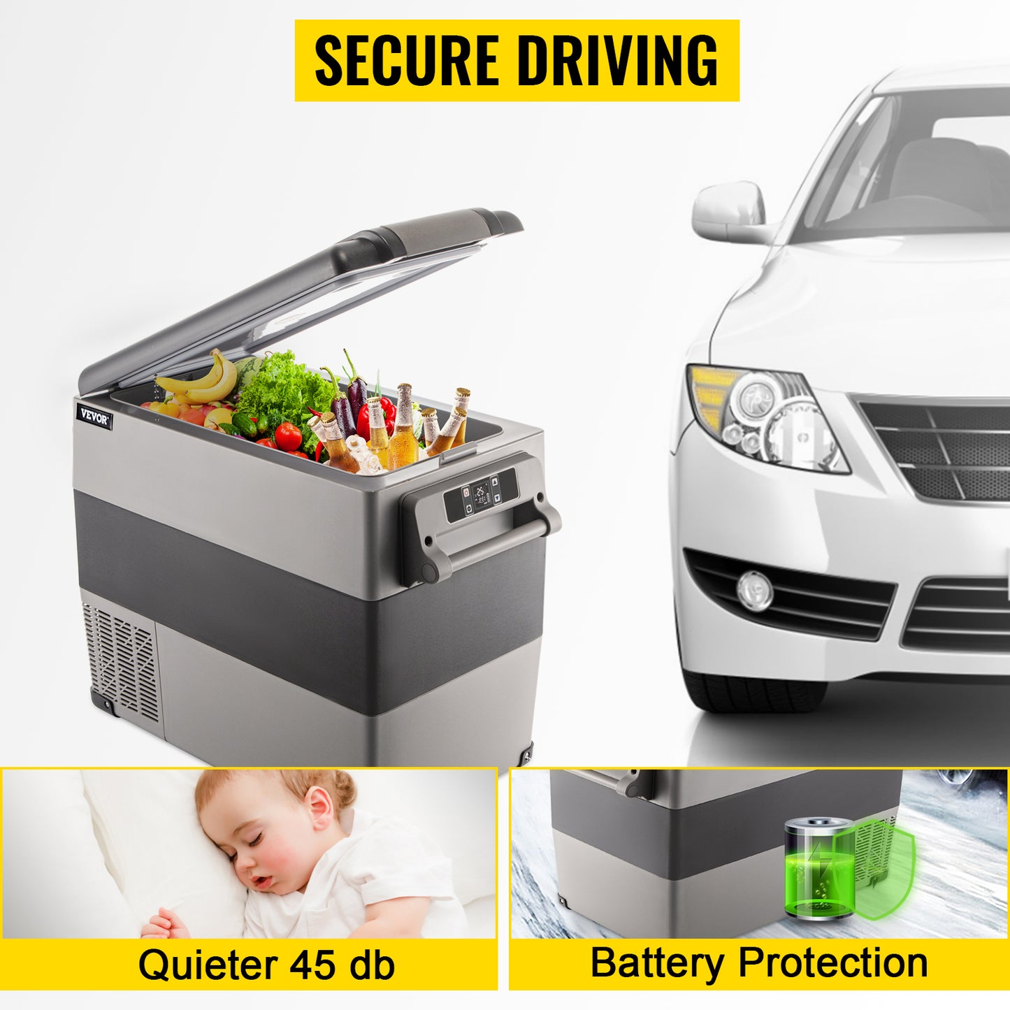VEVOR 55L Car Refrigerator Mini Fridge Freezer Portable Compressor Cooler 12/24V DC 110-240V Ice Box for Camping