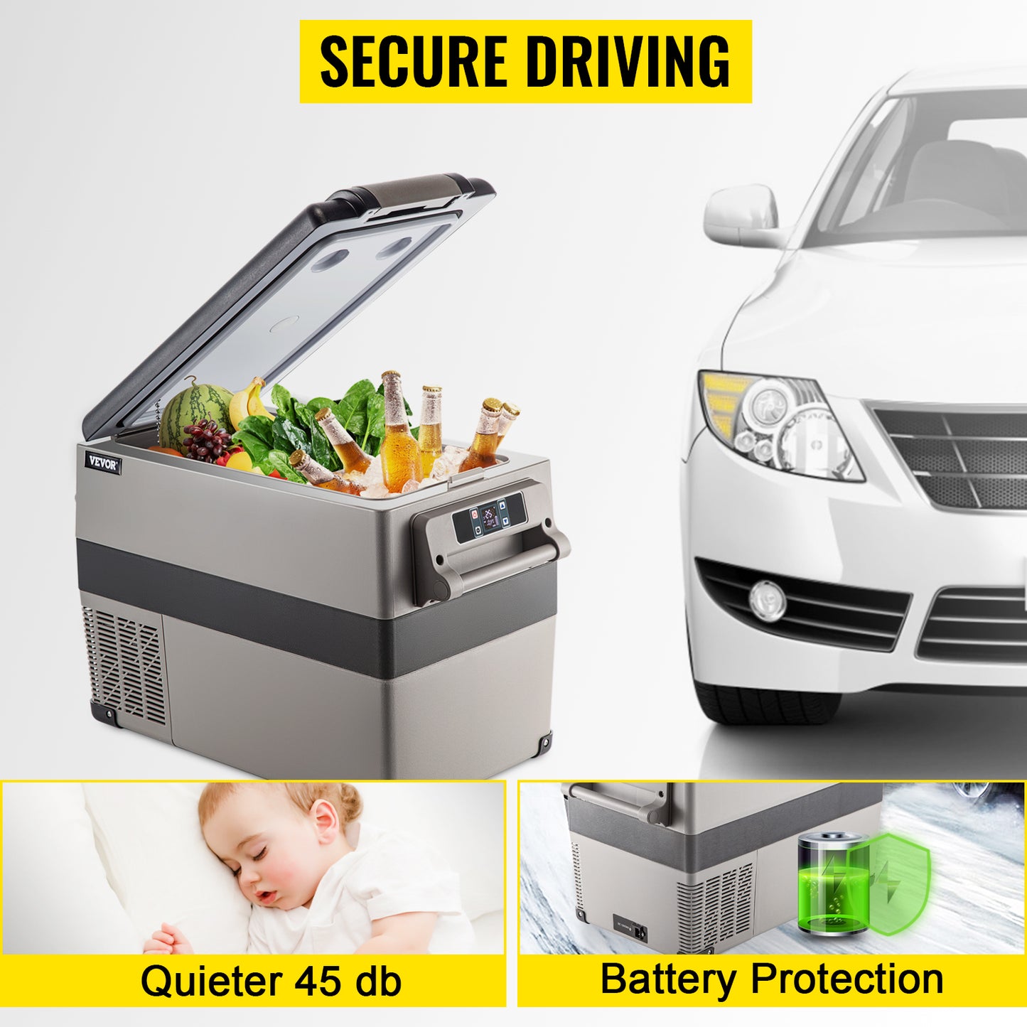 VEVOR 20L 22L 35L 45L 55L Car Refrigerator Mini Fridge Freezer Portable Compressor Cooler 12/24V DC 110-240V Ice Box for Camping