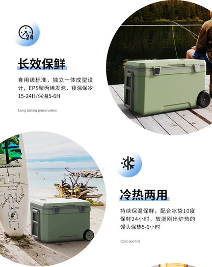 Large Capacity Plastic Ice Chest Coolers with Wheels 45L Portable Outdoor Camping Insulated Ice Bag Transportation Coolers Box