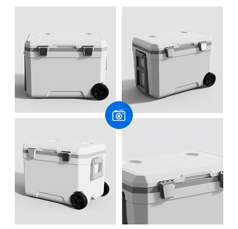 Large Capacity Plastic Ice Chest Coolers with Wheels 45L Portable Outdoor Camping Insulated Ice Bag Transportation Coolers Box