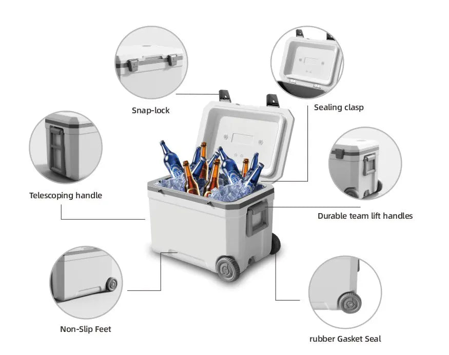 Large Capacity Plastic Ice Chest Coolers with Wheels 45L Portable Outdoor Camping Insulated Ice Bag Transportation Coolers Box