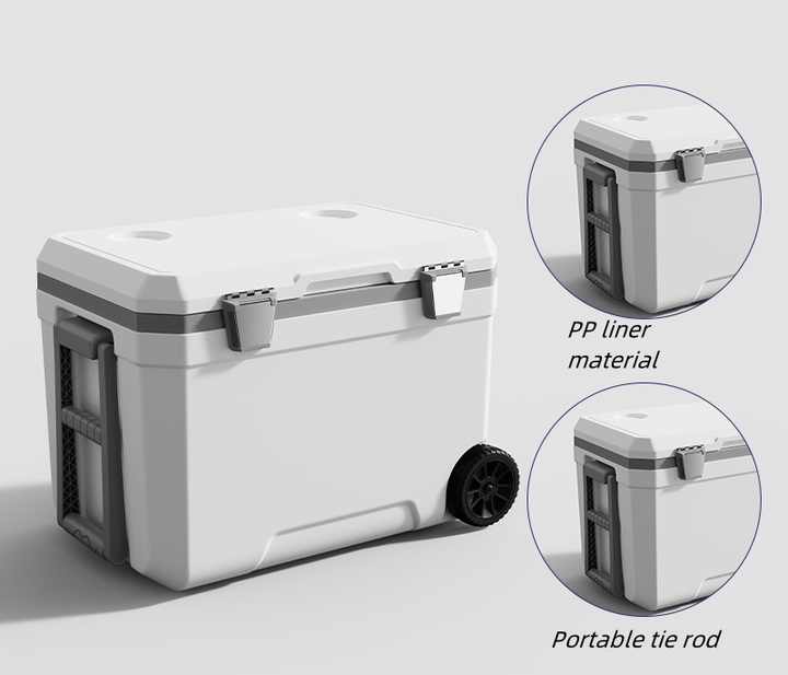 Large Capacity Plastic Ice Chest Coolers with Wheels 45L Portable Outdoor Camping Insulated Ice Bag Transportation Coolers Box