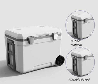 Large Capacity Plastic Ice Chest Coolers with Wheels 45L Portable Outdoor Camping Insulated Ice Bag Transportation Coolers Box