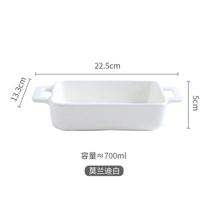 Binaural Rectangular Ceramic Plate Oven Dedicated Bakeware Dinner Plate Decorative Tableware Baking Bowl Dish Fruit Salad Bowl