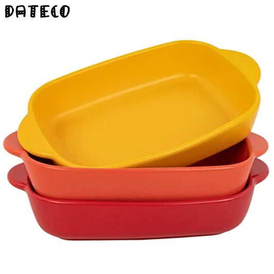 1/3Pcs Ceramic Rectangular Binaural Cheese Risotto Plate Baking Dish Microwave Western Food Bowl Oven Baked Rice Tableware