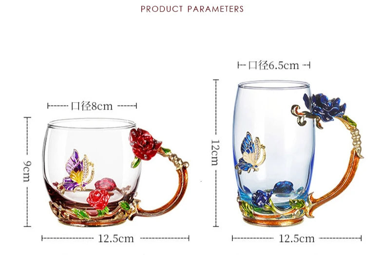 Hand-made Enamel Tea Cup Crystal Cup Milk Lemon Flower Tea Cup High-grade Drinking Glasses Gift Couple Cup Drop Ship