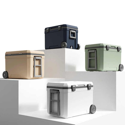 Large Capacity Plastic Ice Chest Coolers with Wheels 45L Portable Outdoor Camping Insulated Ice Bag Transportation Coolers Box