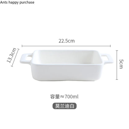 Binaural Rectangular Ceramic Plate Oven Dedicated Bakeware Dinner Plate Decorative Tableware Baking Bowl Dish Fruit Salad Bowl