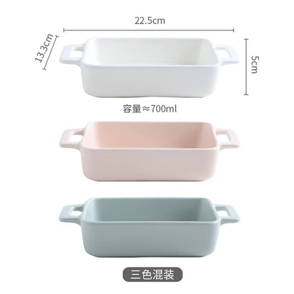 Binaural Rectangular Ceramic Plate Oven Dedicated Bakeware Dinner Plate Decorative Tableware Baking Bowl Dish Fruit Salad Bowl