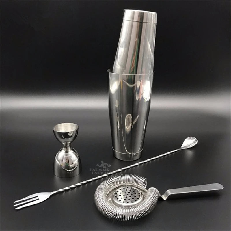 Cocktail Shaker Bar Set: Silver/Copper/Gold Plated - 4 Pieces Bartender Kit Include Shaker, Jigger,Strainer & Spoon