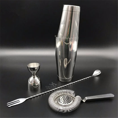 Cocktail Shaker Bar Set: Silver/Copper/Gold Plated - 4 Pieces Bartender Kit Include Shaker, Jigger,Strainer & Spoon