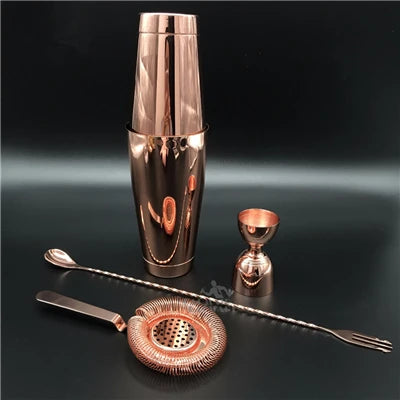 Cocktail Shaker Bar Set: Silver/Copper/Gold Plated - 4 Pieces Bartender Kit Include Shaker, Jigger,Strainer & Spoon
