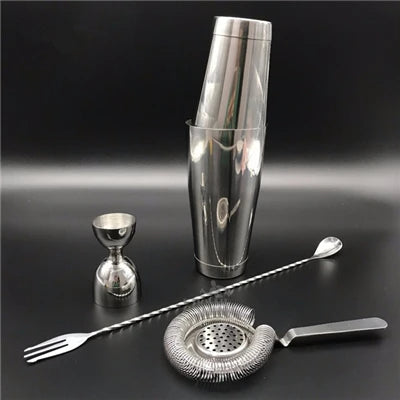 Cocktail Shaker Bar Set: Silver/Copper/Gold Plated - 4 Pieces Bartender Kit Include Shaker, Jigger,Strainer & Spoon