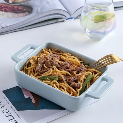Binaural Rectangular Ceramic Plate Oven Dedicated Bakeware Dinner Plate Decorative Tableware Baking Bowl Dish Fruit Salad Bowl