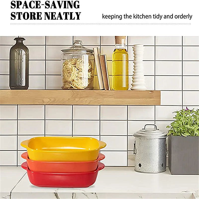1/3Pcs Ceramic Rectangular Binaural Cheese Risotto Plate Baking Dish Microwave Western Food Bowl Oven Baked Rice Tableware