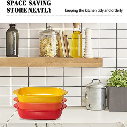 1/3Pcs Ceramic Rectangular Binaural Cheese Risotto Plate Baking Dish Microwave Western Food Bowl Oven Baked Rice Tableware
