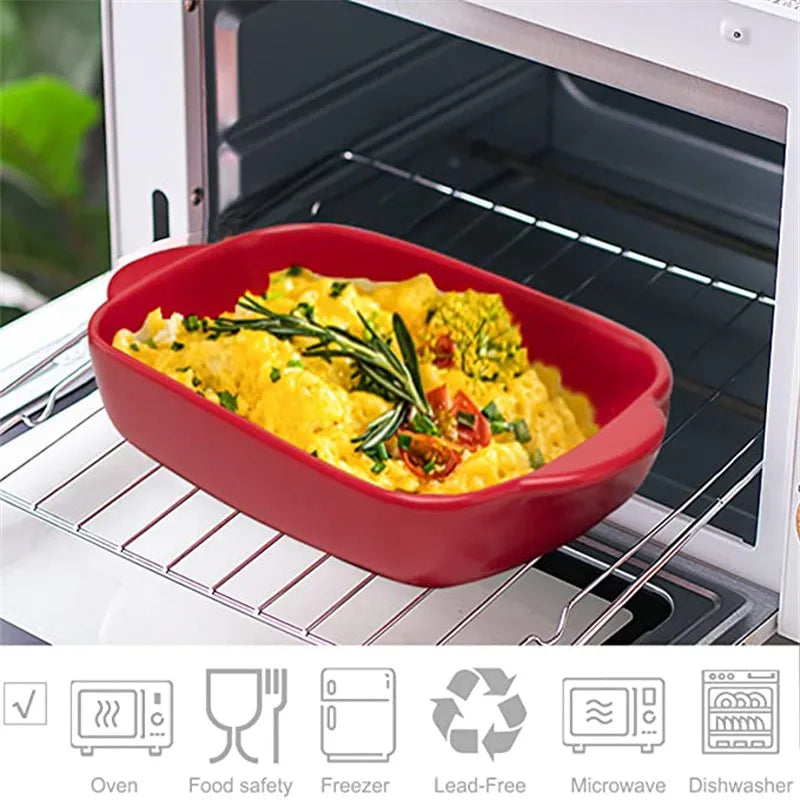 1/3Pcs Ceramic Rectangular Binaural Cheese Risotto Plate Baking Dish Microwave Western Food Bowl Oven Baked Rice Tableware