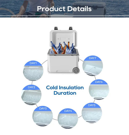 Large Capacity Plastic Ice Chest Coolers with Wheels 45L Portable Outdoor Camping Insulated Ice Bag Transportation Coolers Box