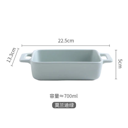 Binaural Rectangular Ceramic Plate Oven Dedicated Bakeware Dinner Plate Decorative Tableware Baking Bowl Dish Fruit Salad Bowl